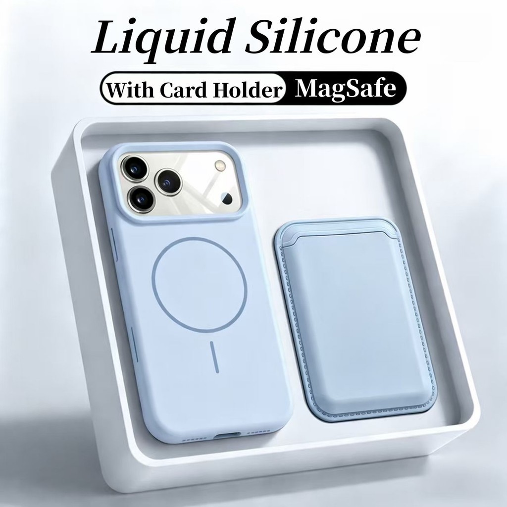 Premium Luxury Matte Anti-fingerprint Liquid Silicone Magnetic Card Holder Wallet Case For IPhone 15