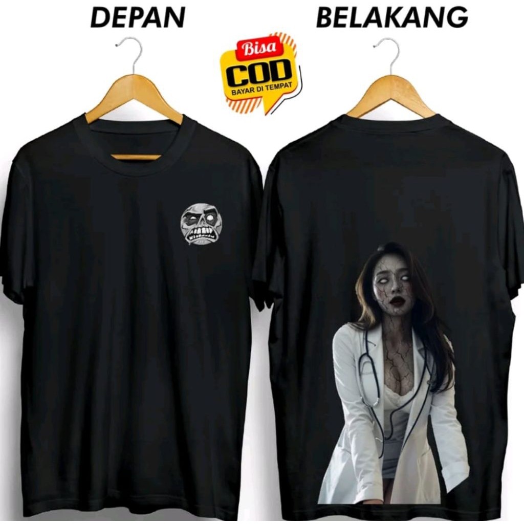 HM T-Shirt -  Hitam Hantu Cewek Dokter Cewek Sexi | T-Shirt Unisex Pria Wanita DTF