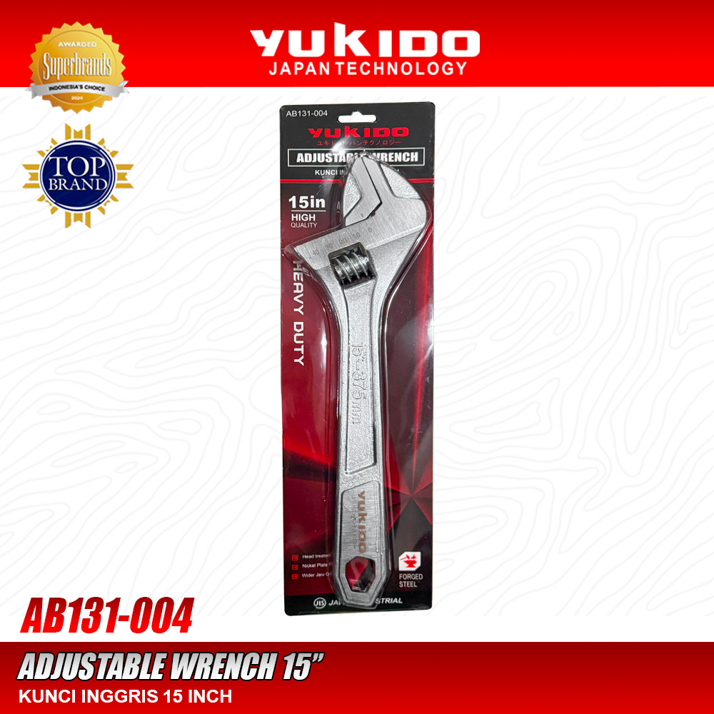 ORIGINAL YUKIDO Kunci Inggris 15 Inch Heavy Duty Chrome Vanadium Adjustable Wrench 15" Pembuka Baut 