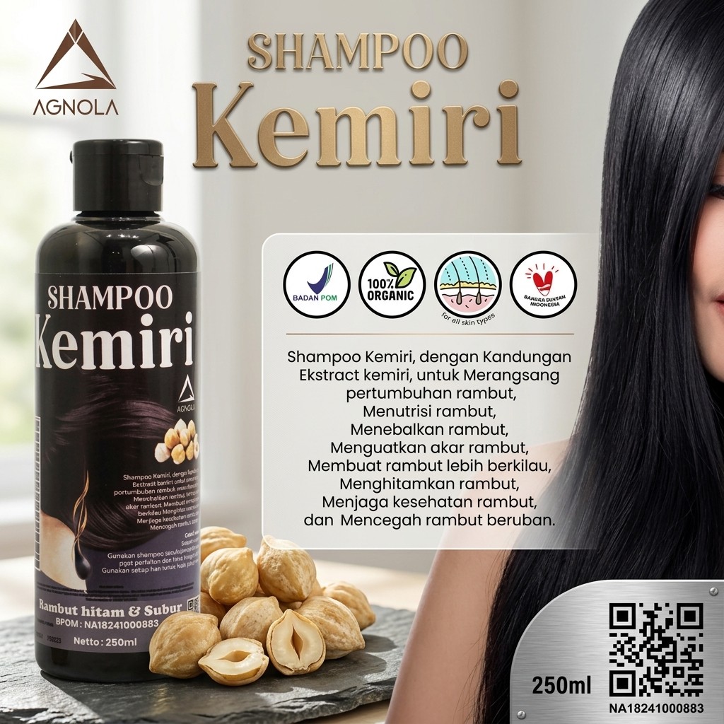 Shampoo Rambut Kemiri Bakar Hitam – Shampo Pemanjang Rambut Tebal Hitam Anti Ketombe BPOM Halal