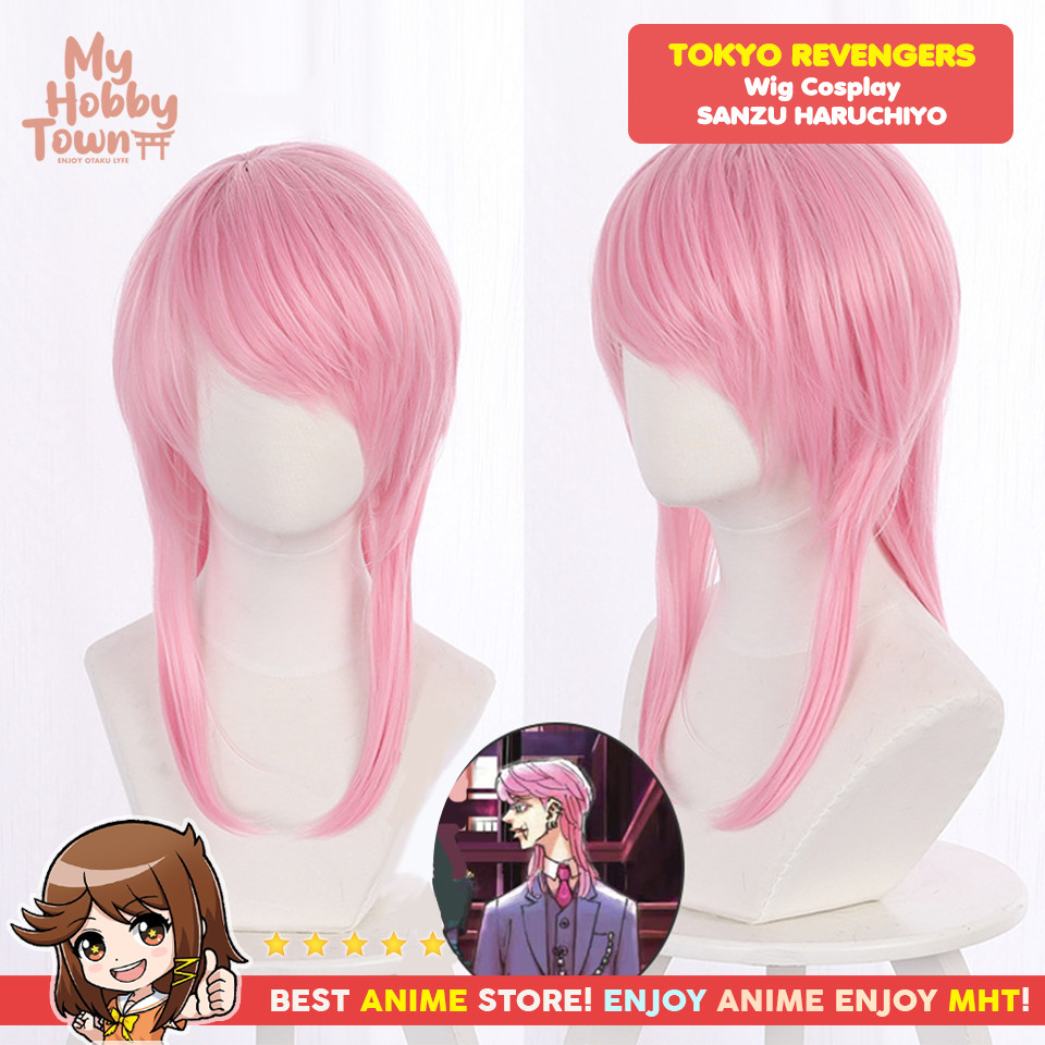 Wig Cosplay Anime Tokyo Revengers : Sanzu Haruchiyo Adult Bonten Pink - Rambut Palsu