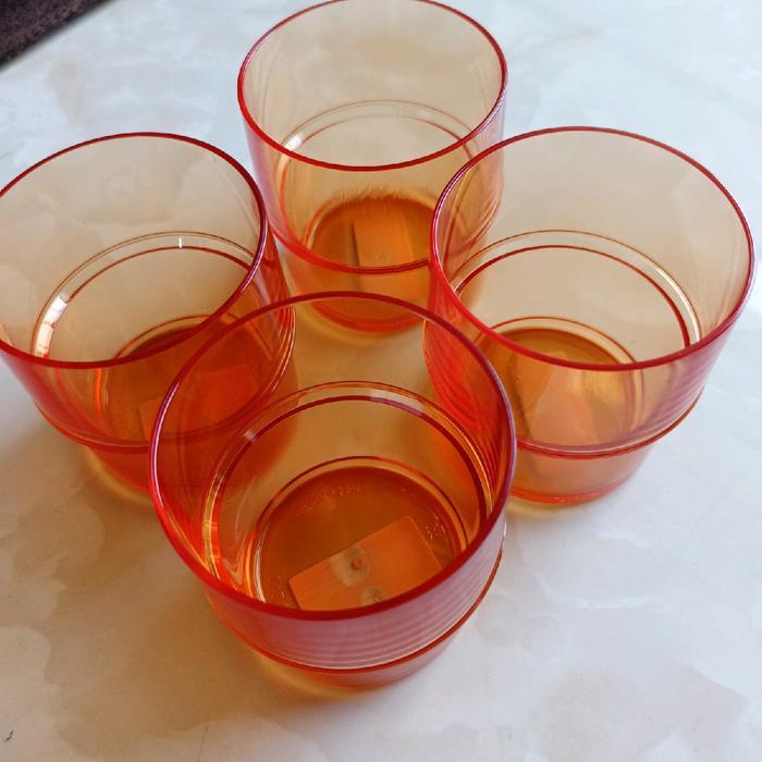 Promo Tupperware Gelas Minum Low Glasses 4pcs 0,25L Kristal Minuman - orange