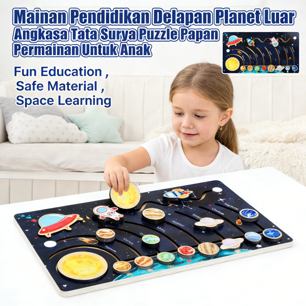 Tata Surya Pendidikan Puzzle Papan Permainan Anak Delapan Planet Luar Angkasa