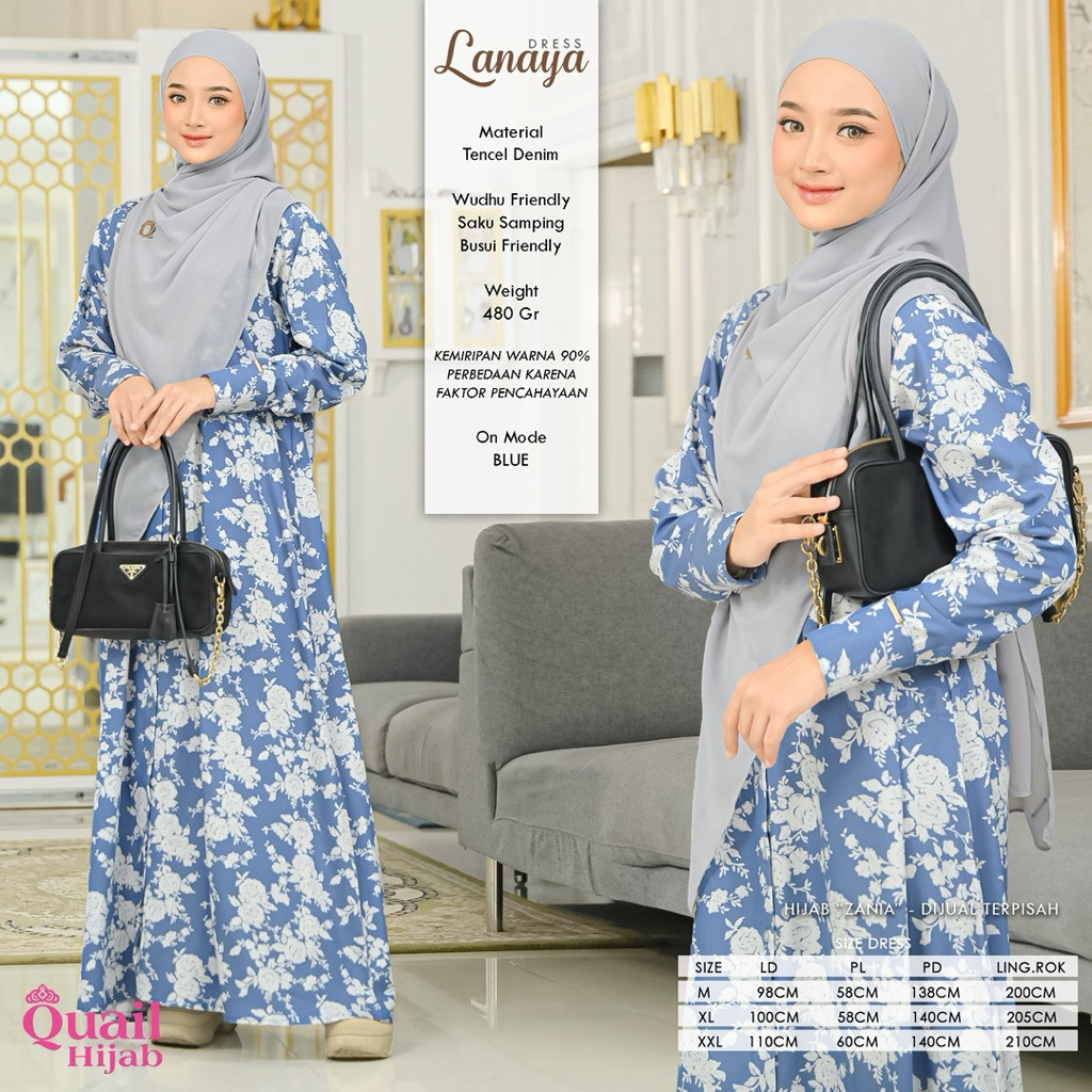Quail Hijab - LANAYA EXCLUSIVE DRESS ORIGINAL | TENCEL DENIM ADEM HALUS LEMBUT | GAMIS MOTIF BERKUAL