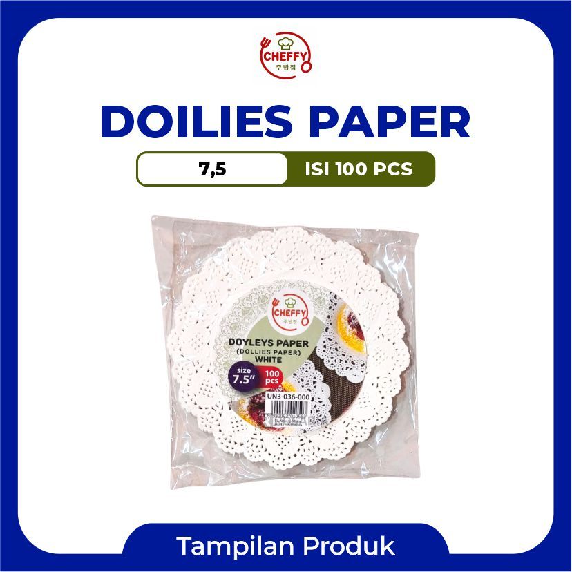 DOILIES PAPER 7,5 CHEFFY BULAT PUTIH ISI 100 PCS Alas Kertas Renda Tatakan Kue Doyleys