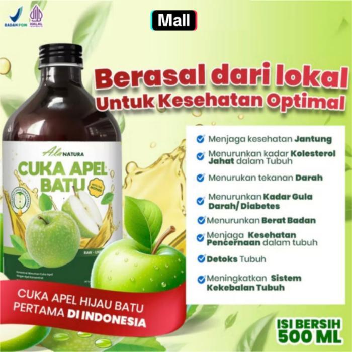 1 BOTOL CUKA APEL BATU MALANG ORGANIK WITH MOTHER ALANATURA 500 ML -Mendukung Fungsi Jantung yang Le