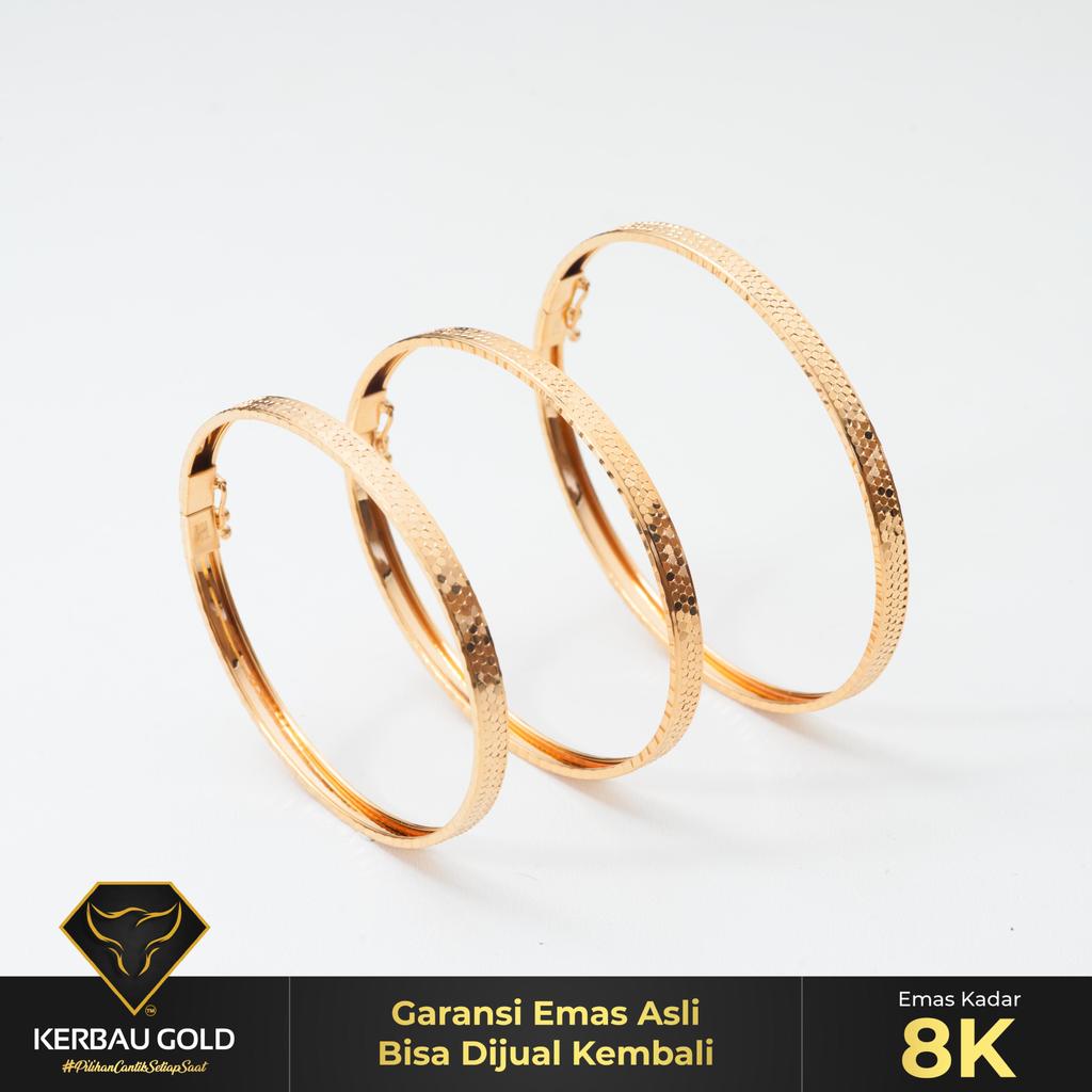 [Kerbau Gold] Gelang Emas Tabur Kaca Oval 8K - Emas Asli 100%