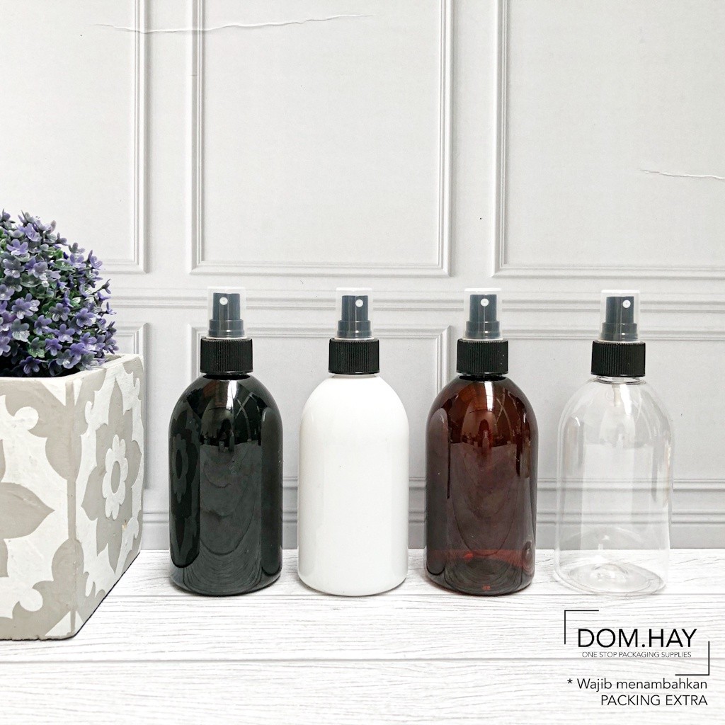 250ml Oval Botol Plastik Spray Hitam Kemasan Packaging Skin Care Kosmetik Isi Ulang 250OV