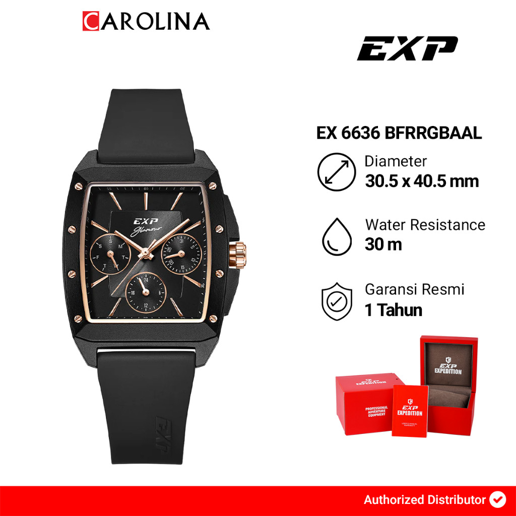 Jam Tangan Wanita Expedition Exp Glamour EX 6636 BFRRGBAAL Black Dial Black Rubber Strap