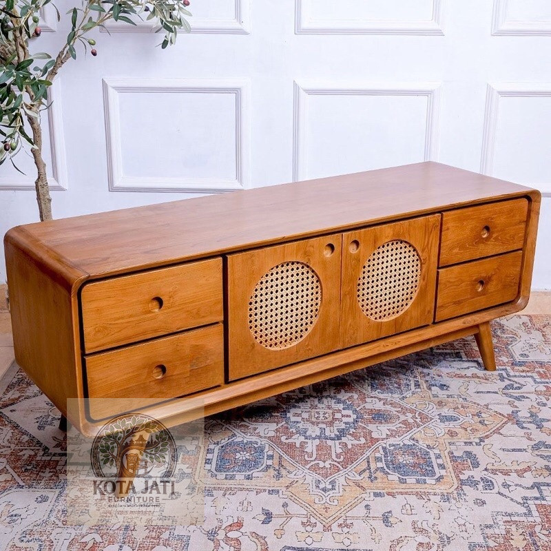 Bufet Tv Jati Rotan Bufet Tv minimalis Cabinet tv Retro Rotan Bufet Tv jati Bufet Retro rotan jati