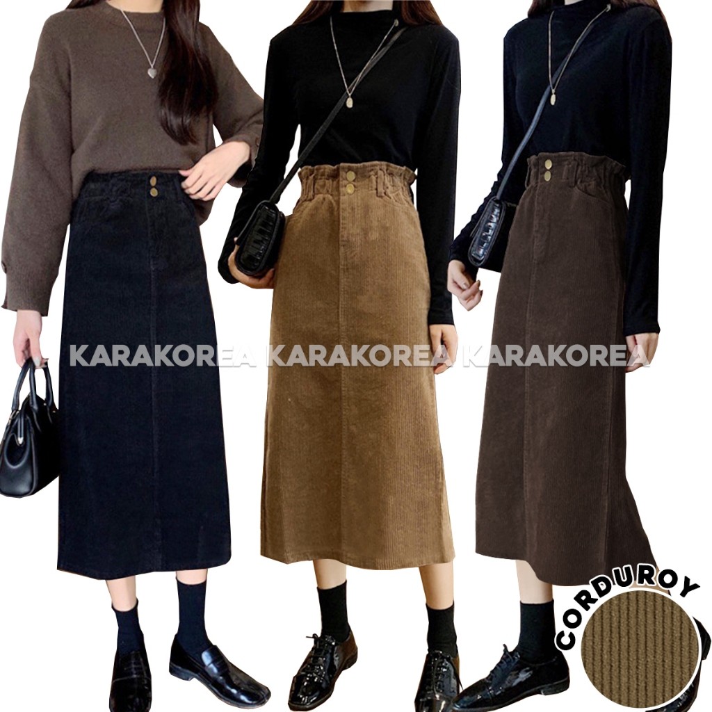 FURIBOMBA KARAKOREA 305-1 Corduroy Velvet Long Skirt/Korean Women Skirt/Maxi Skirt
