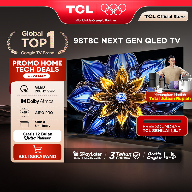 TCL Next Gen QLED 98 Inch T8C - 4K Google TV - HVA Screen - HDR10+ - Dolby Vision & Atmos - 288Hz VR