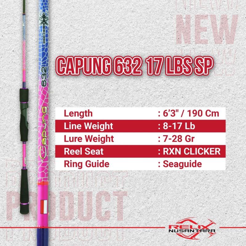 Joran Relix Capung 632 8-17LB SP (Seaguide Ring + RXN Clicker Reel Seat) & Top Section Capung 632