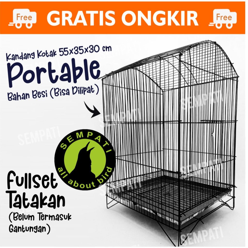 SEMPATI Sangkar Kotak Besi Lipat 55 x 35 x 30 cm Kandang Burung Perkutut Kenari Pleci Sogon Ciblek L