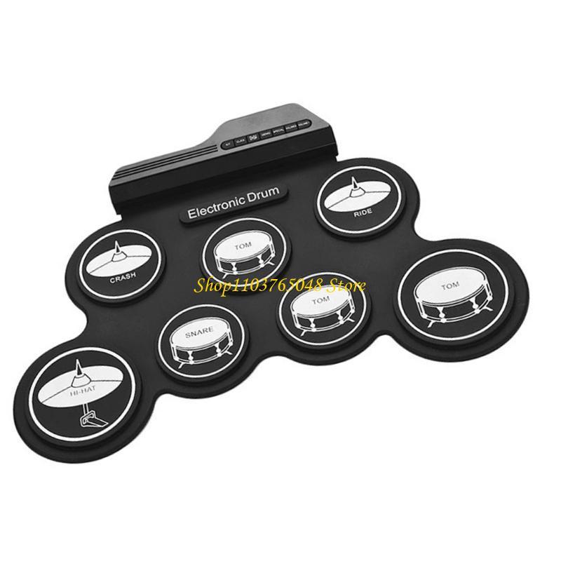 R53E 7 Pads Electric Drum Set, Practice Drum Machine with Headphone Jacks, Built-in Speaker Drum Ped