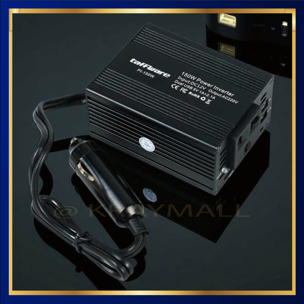 Taffware Power Inverter Mobil dengan 2 USB Port 150W 220V - PI-150W