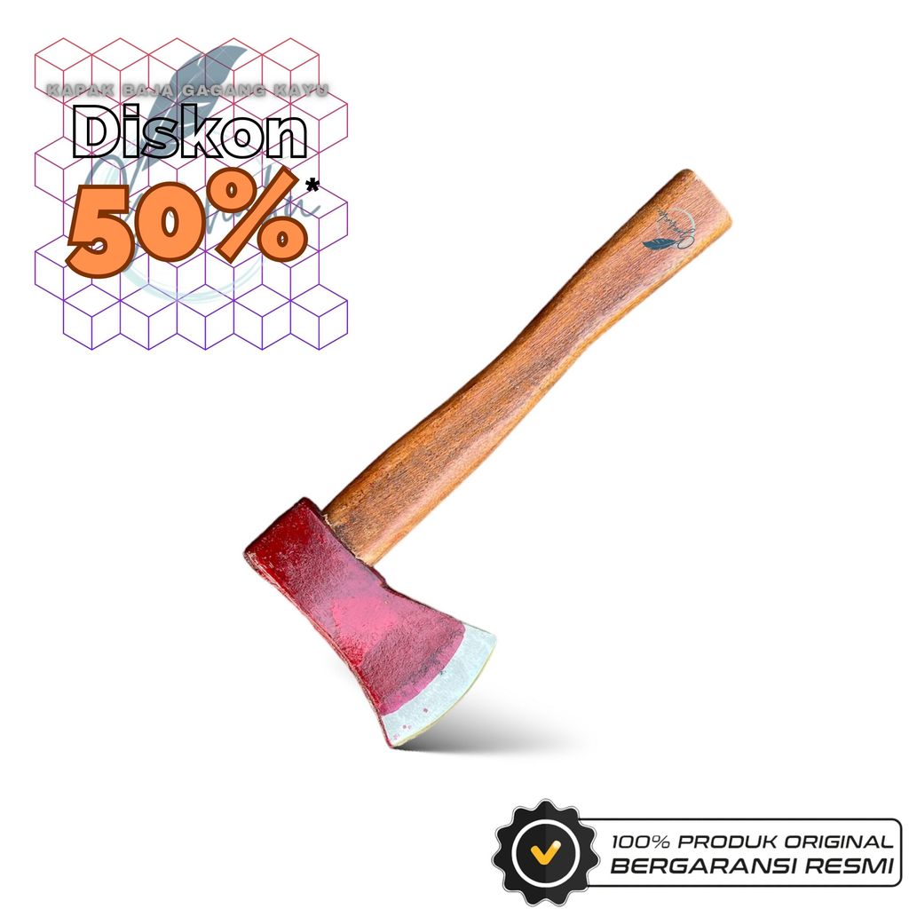 PROMO Kapak Merah Besi Baja Pemotong Hebel - Kampak Besi Gagang Kayu Pemotong Kayu - Kapak Pecok Taj