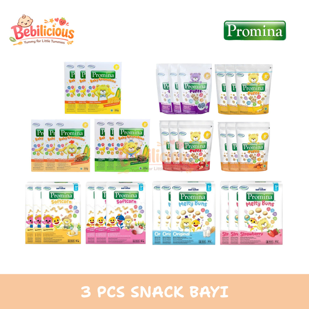Paket Hemat 3 Pcs Promina Baby Crunchies Puff Melty Buns Softcorn Cemilan Bayi