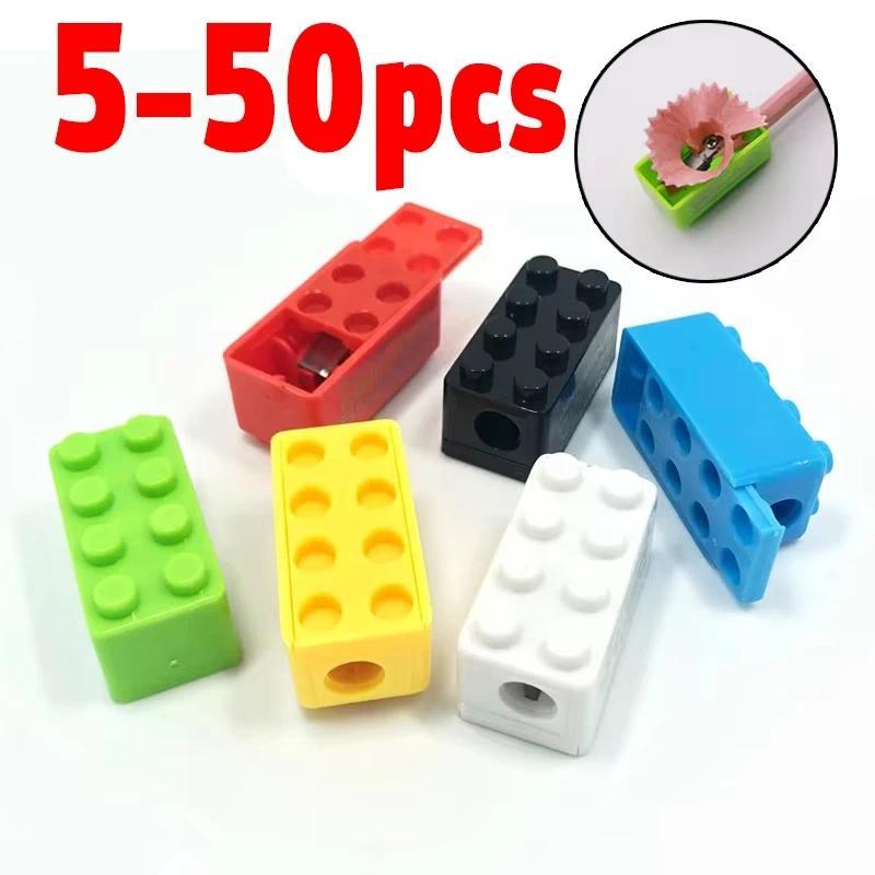 Cartoon Plastic Building Blocks Pencil Sharpener 5/50pcs Set for ildren Office Sool Stationery Suppl