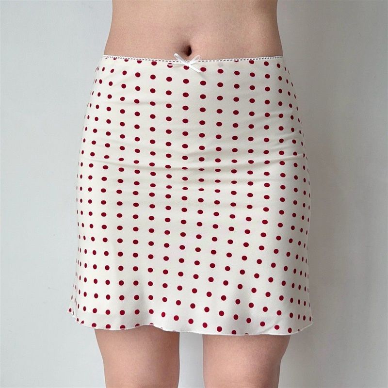ChubChic COD Rok Pendek Wanita Big Size Putih Polkadot Merah French Vintage A Line Slim Fit Summer 2