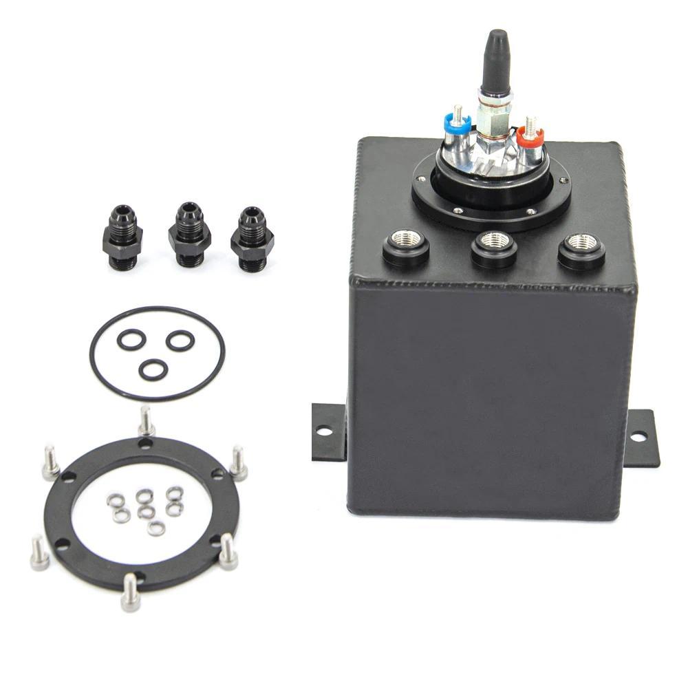 2L BLACK BILLET ALUMINUM FUEL SURGE TANK / SURGE TANK + HIGH QUALITY EXTERNAL 044 FUEL PUMP FST2L-04