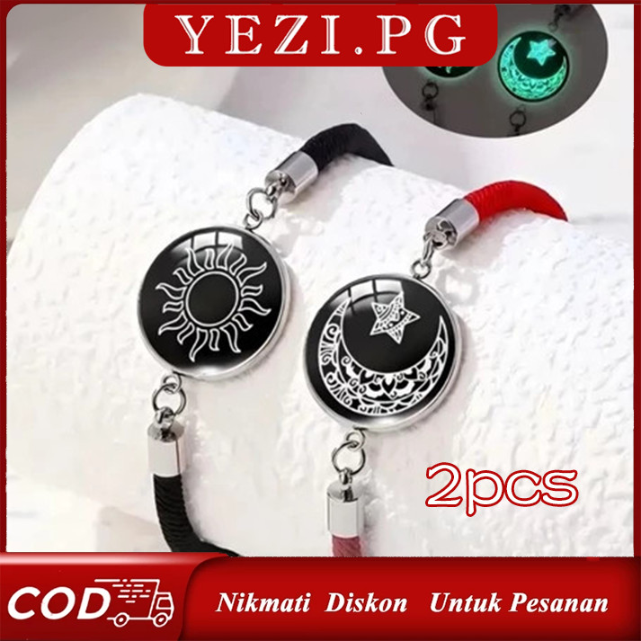 Gelang Couple Motif Matahari Bulan Bercahaya Model Retro Hadiah LDR