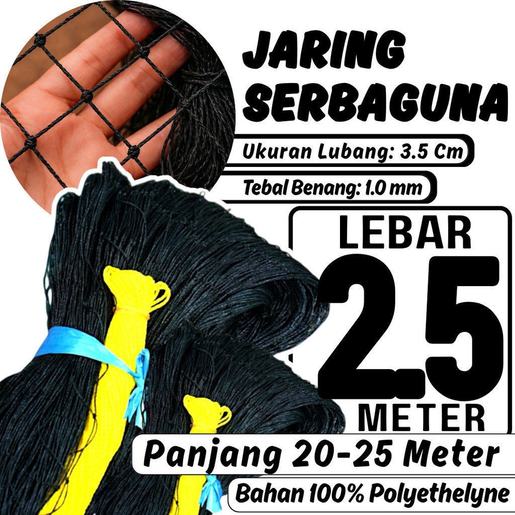 Jaring Pagar Ayam Lebar 2,5 Meter x 25 Meter Benang Tebal Awet 20 Tahun, Jaring Pagar Tanaman, Jarin