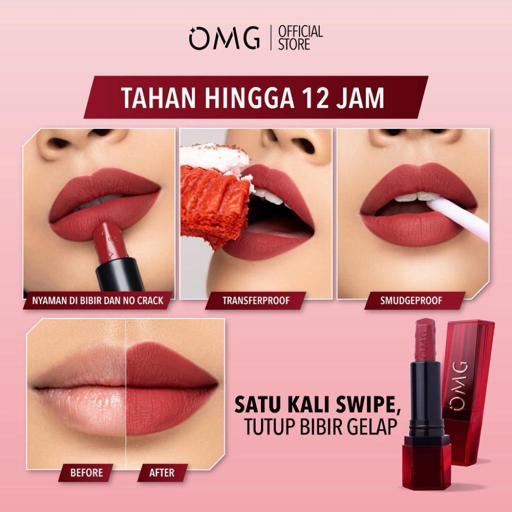 OMG Staymatte Transferproof Lipstick  OH MY GLAM - Lipstik Tahan Lama Hingga 12 Jam - Warna Pigmente
