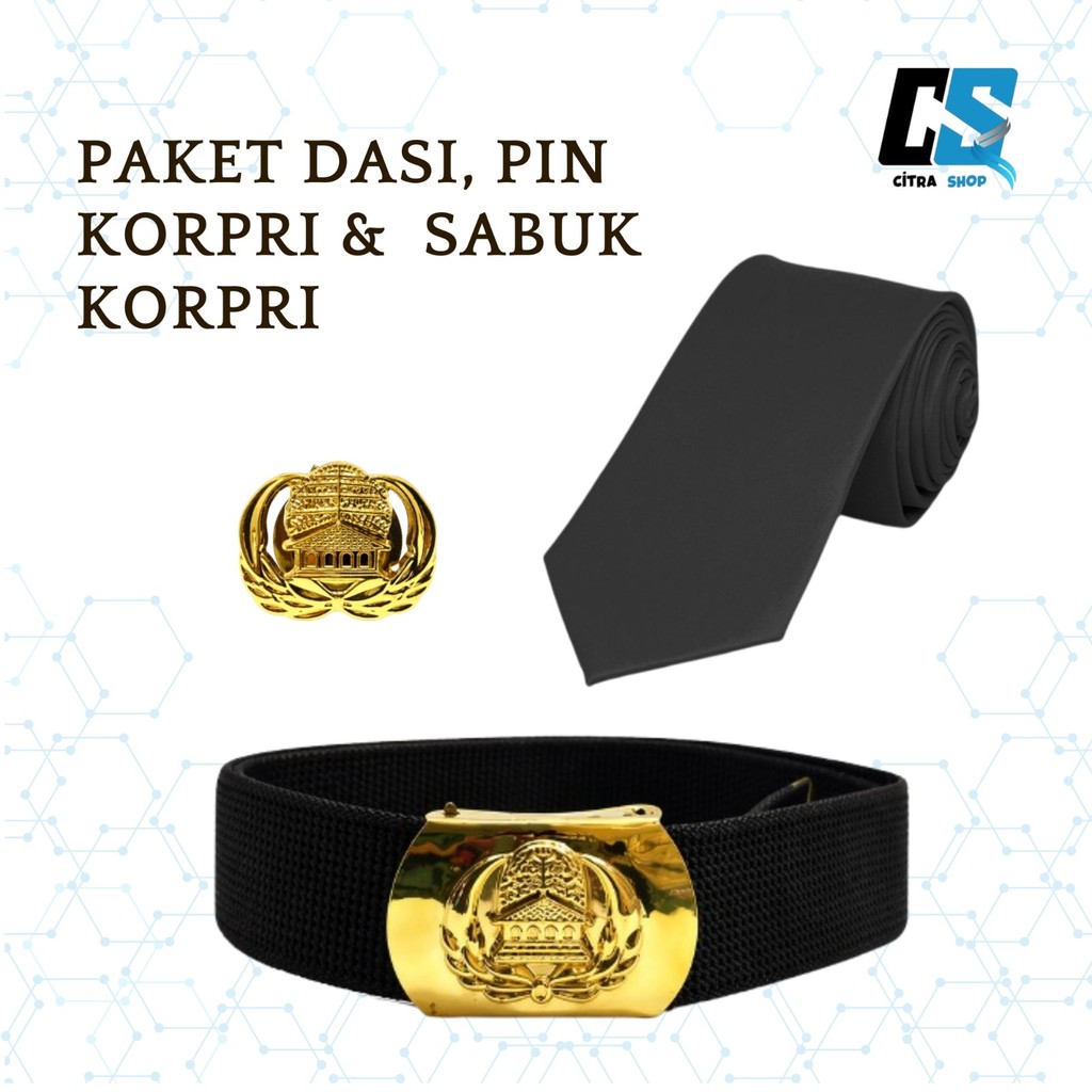 Paket Lengkap ASN PNS Dasi Formal Pin Lencana Korpri dan Sabuk