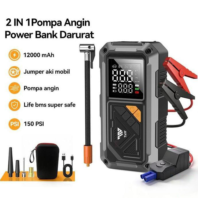 Jumper Aki Mobil Portable 12000mAh Power Bank Pompa Ban Elektrik Motor Dan Mobil Kabel Jumper Aki Mo