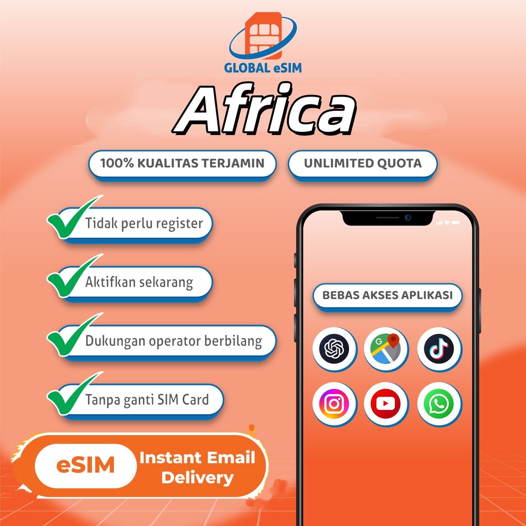 Globalesim esim Africa Roaming Unlimited Data | 3-10 GB | Solusi IMEI Blokir | IPHONE Inter