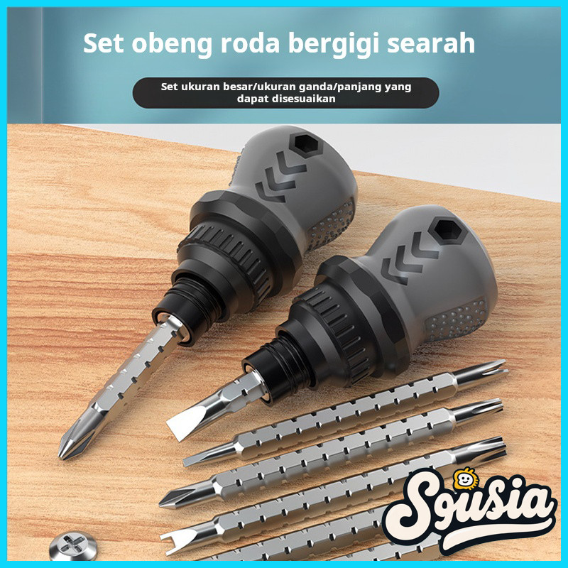 13-in-1 Obeng ratchet, obeng Phillips pendek, set mata obeng mini dua ujung kecil bergagang pendek s
