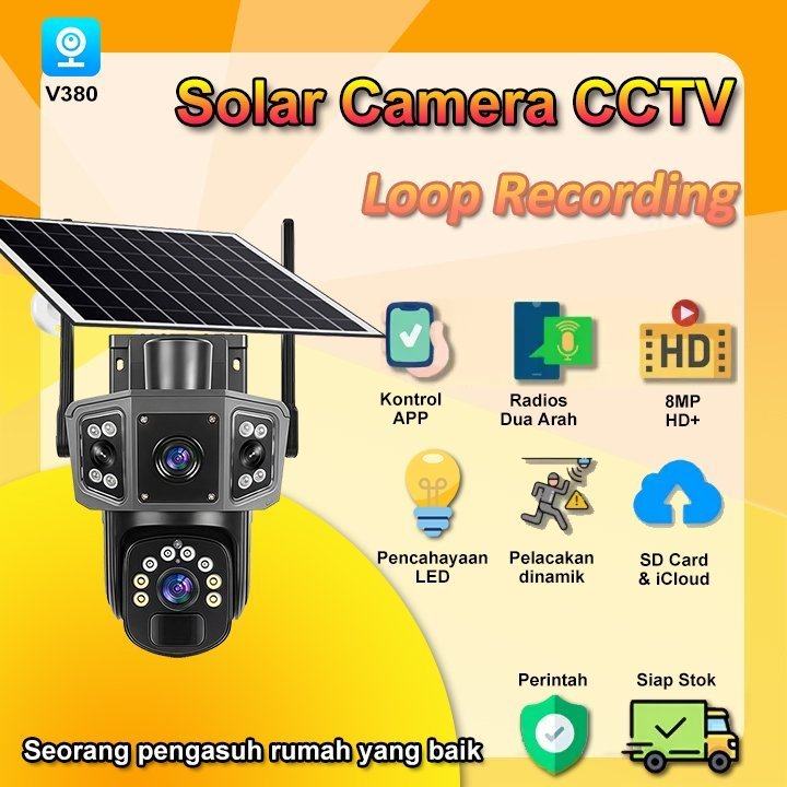CCTV V380 PRO Solar Three  lens CCTV 4G SIM WIFI CCTV IP Camera 8MP HD Outdoor IP67 Waterproof PTZ N