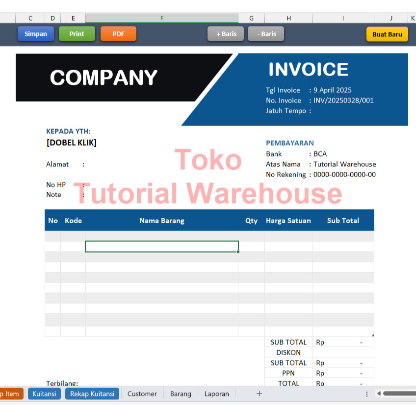 Template Excel GSheets Invoice & Kuitansi Otomatis