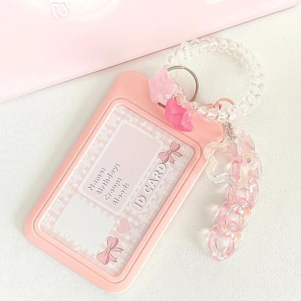 Blue Women's Cute Card Cover Holder Flash Pink Love Graent Cool Card Star Pendant Keychain Bus Stude