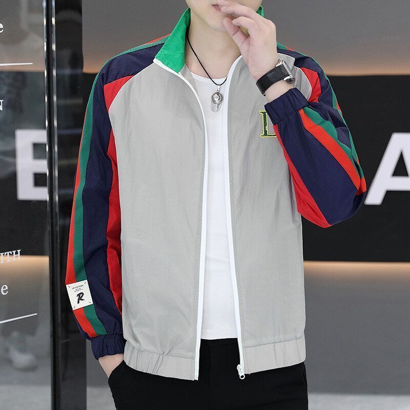 Jaket ringan pria, jaket kerah berdiri baru untuk anak muda.