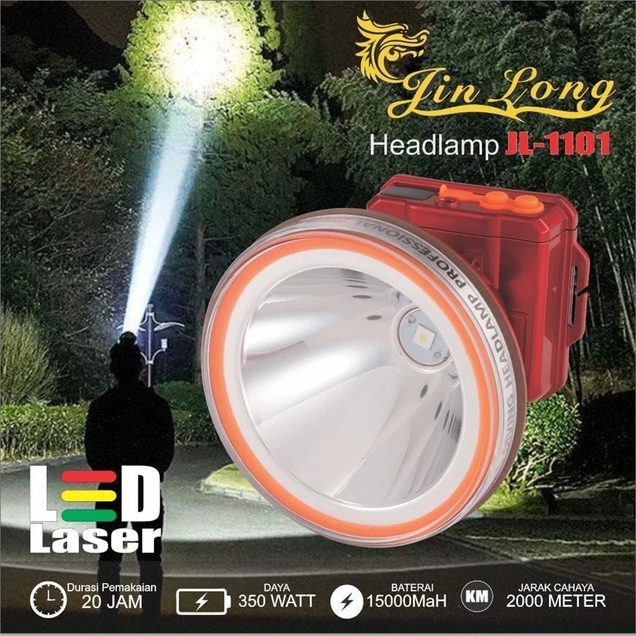 Cod~Senter Kepala Waterproof Jinlong JL 1101 350Watt Charger USB-C / Senter jumbo LED LASER 350 WATT