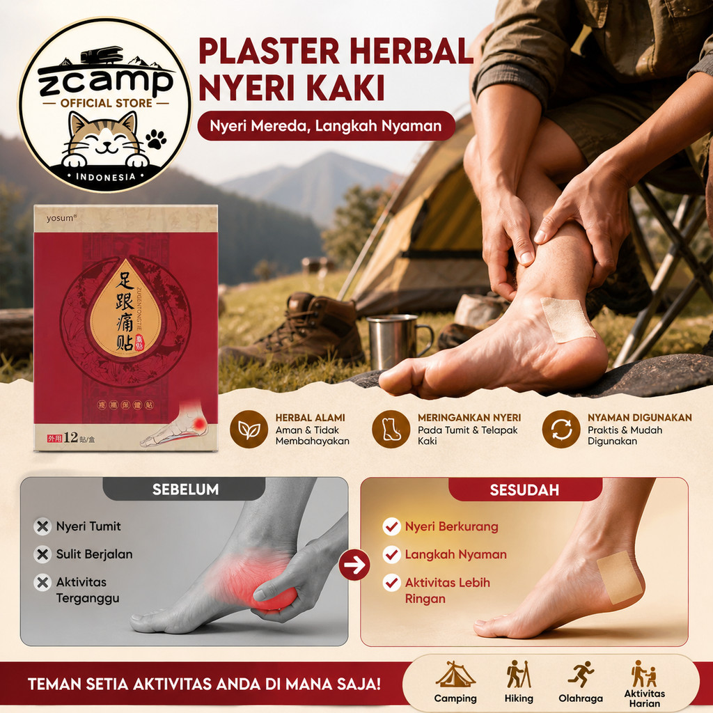 ZCAMP Plester Nyeri Tumit & Telapak Kaki Ampuh – Atasi Plantar Fasciitis, Kebas, Kesemutan & Bengkak