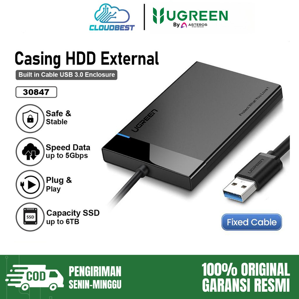 UGREEN Casing Hardisk Eksternal Case 2.5" USB 3.0 UGREEN Enclosure HDD 6TB