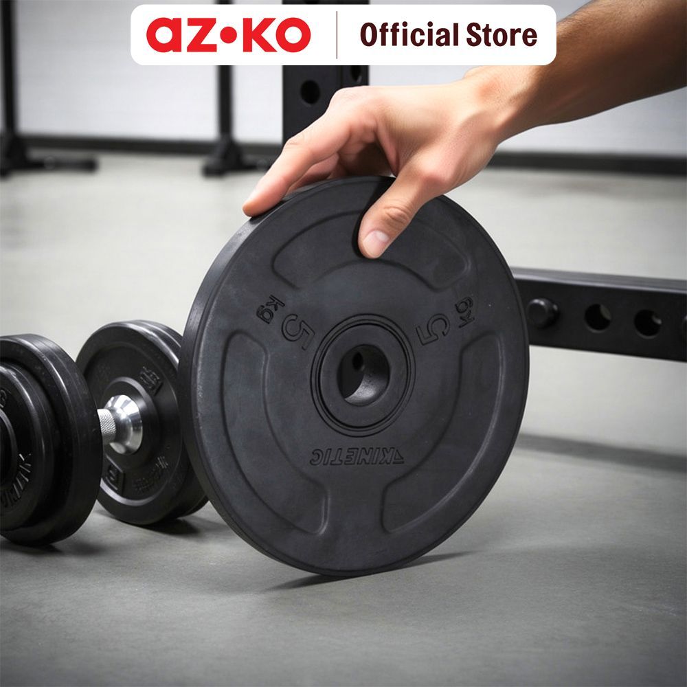 AZKO Kinetic Plat Besi Barbel - Hitam Rubber Coated Weight Plated Pelat Besi Barbel Alat Gym Berat P