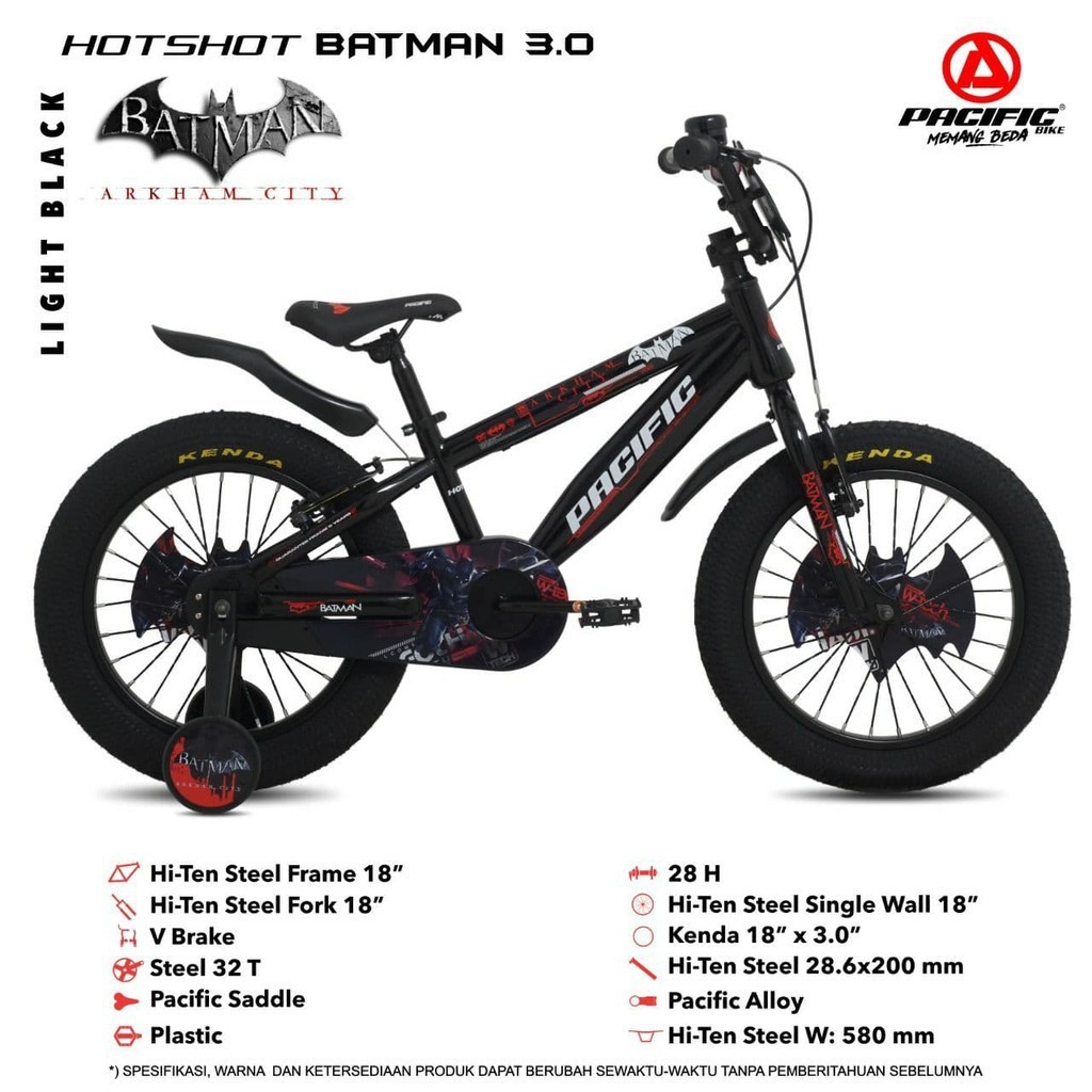 Sepeda BMX 18" Pacific Hotshot Batman Ban 3.0 Rem V-Brake