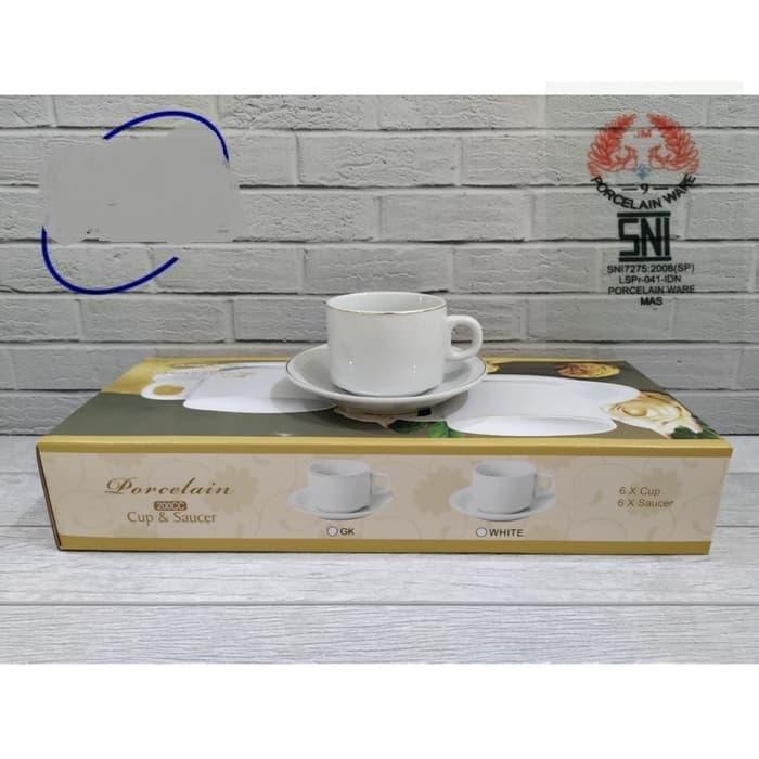 JM Cangkir gelas set Keramik putih 12 pcs 200 ml POLOS MIRIP NIKURA - POLOS - POLOS