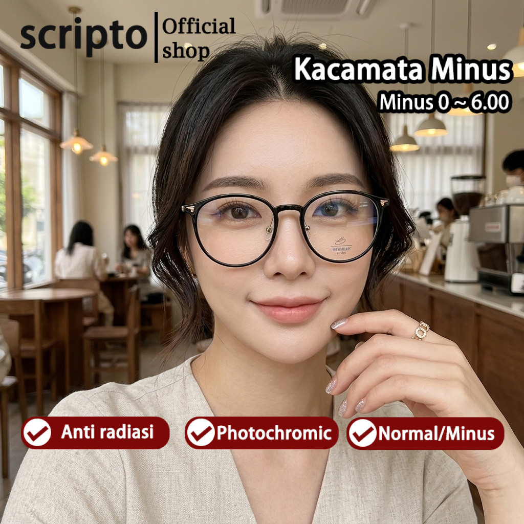 Scripto Kacamata Minus Photocromic Anti Radiasi Blueray Bluecromic Wanita Pria Cowok Korea Fashion B