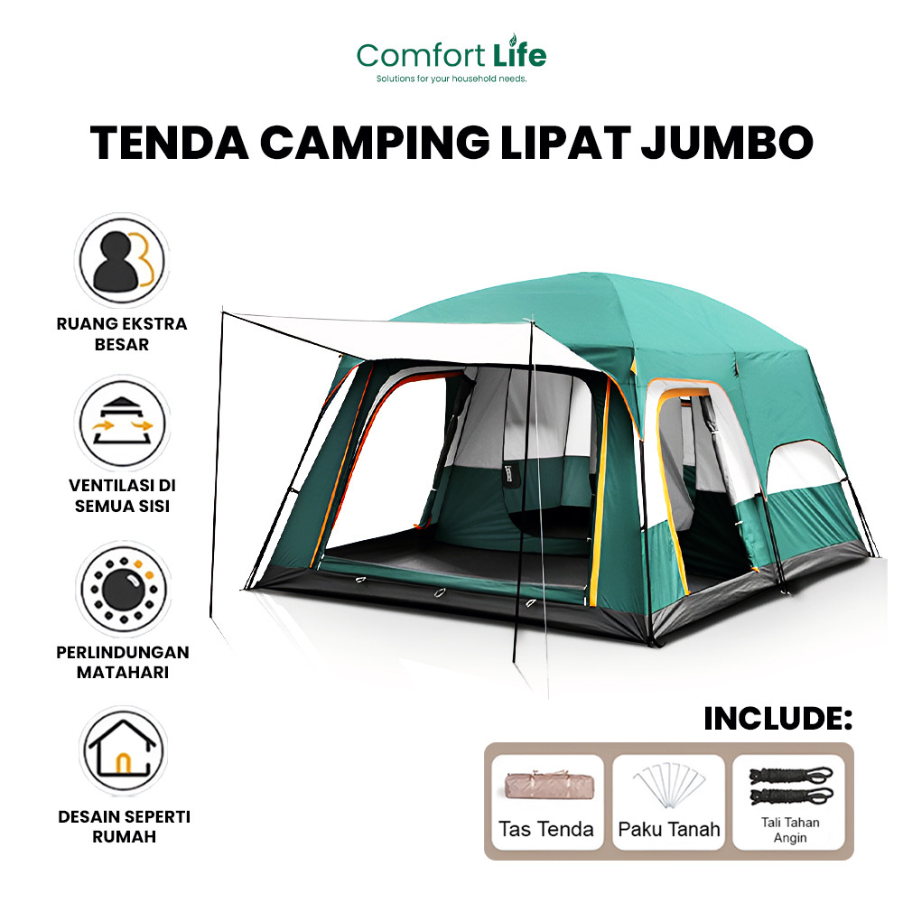 COMFORT LIFE Tenda Camping Jumbo 10-13 Orang Tenda Outdoor Ada 2 Ruangan Waterproof Luxury Automatic