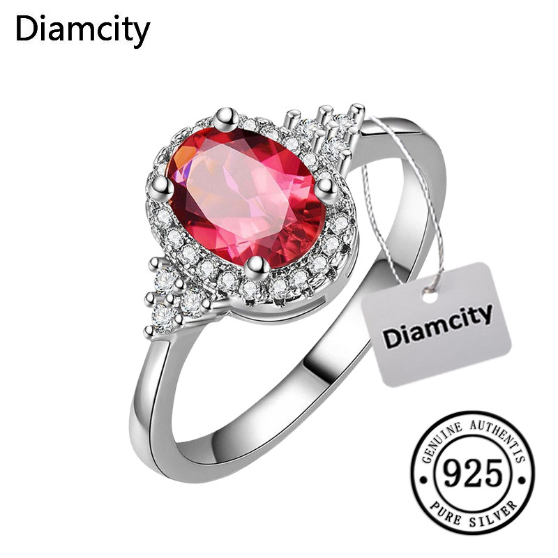 Diamcity Cincin Wanita Serbaguna Batu Permata Merah Elegan Klasik
