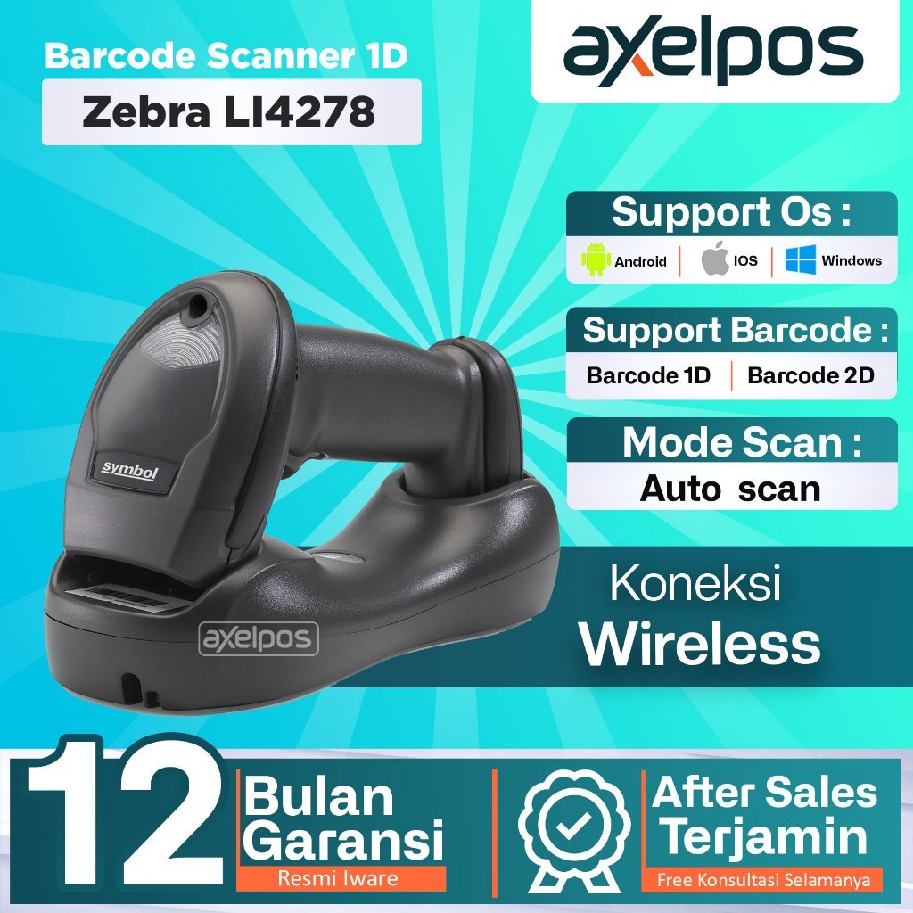Axelpos BARCODE SCANNER WIRELESS BLUETOOTH 1D ZEBRA LI-4278