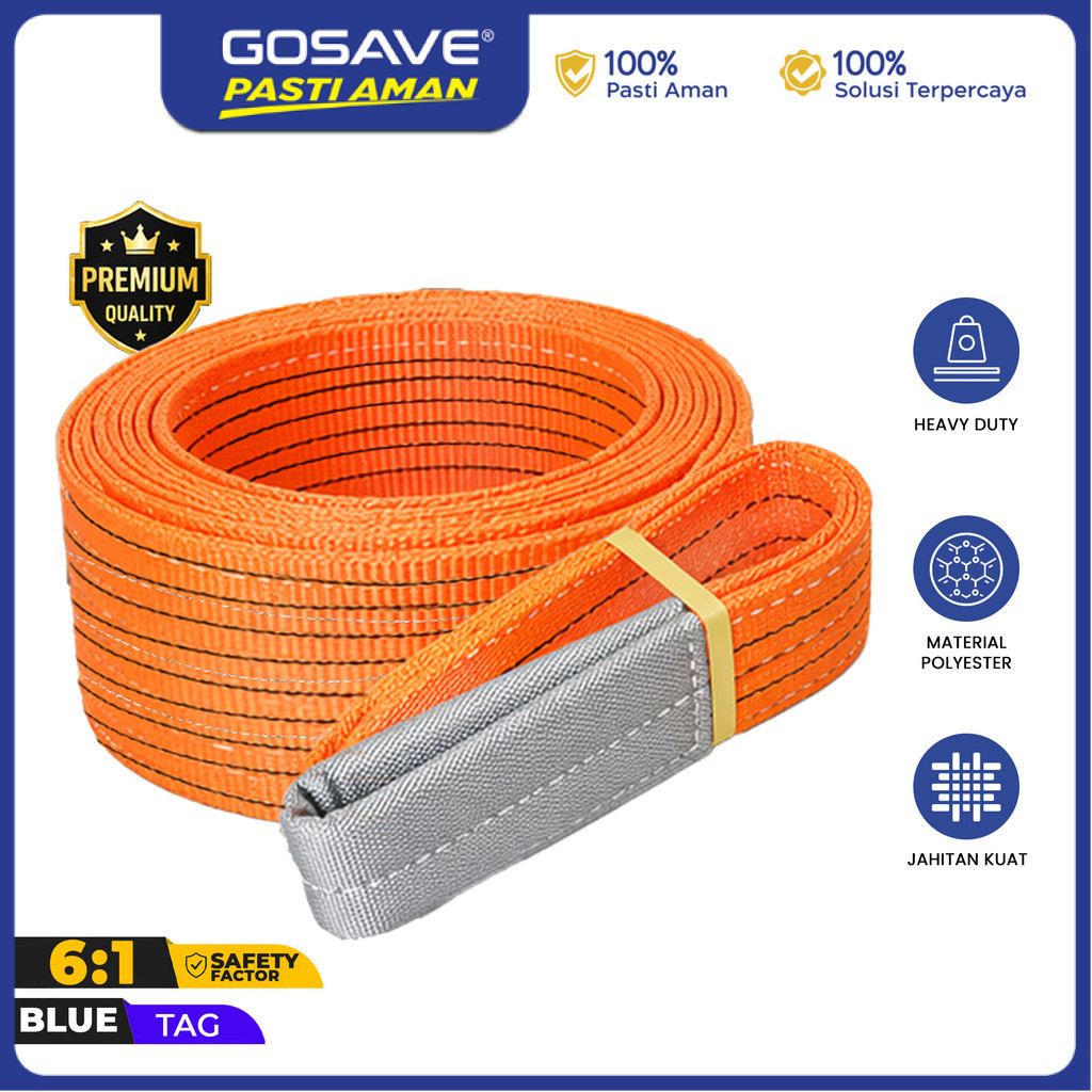 GOSAVE Webbing Sling Belt 12 Ton Polyester Tali Sling Angkat Barang Kuat untuk Konstruksi & Gudang