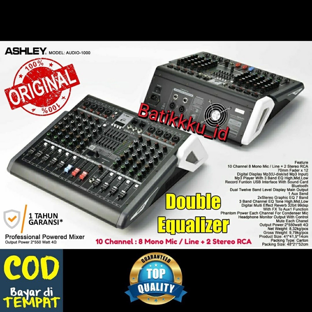POWER MIXER ASHLEY AUDIO 1000 AUDIO1000 ORIGINAL 550 WATT 10 CH DOUBLE EQUALIZER