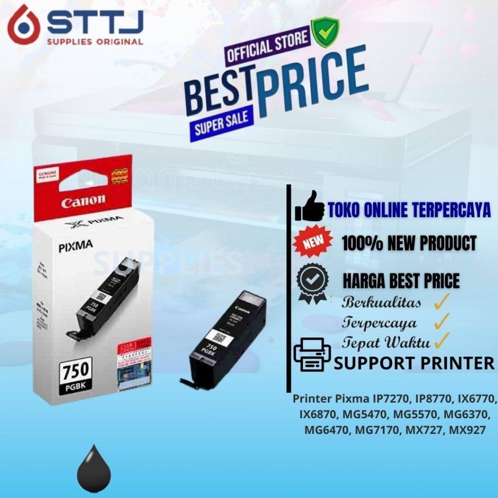 Tinta Canon PGI 750 PGBK Cartridge Black Original Tinta Printer Canon IX6870 IP8770 IP7270 Bn Qw Stt