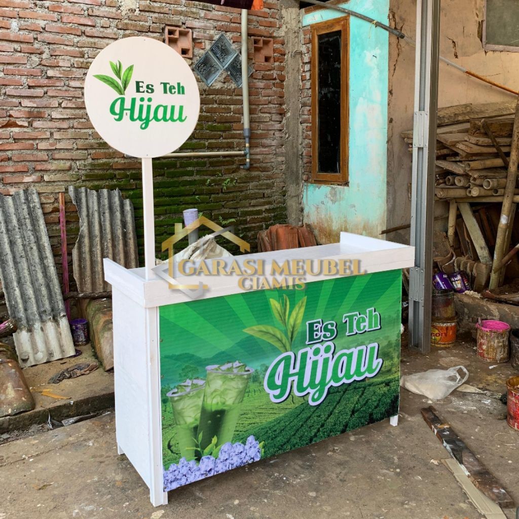 Booth Portable Lipat Bongkar Pasang + Papan Logo Tanpa Atap Simple Minimalis / Booth lipat / Meja Ju
